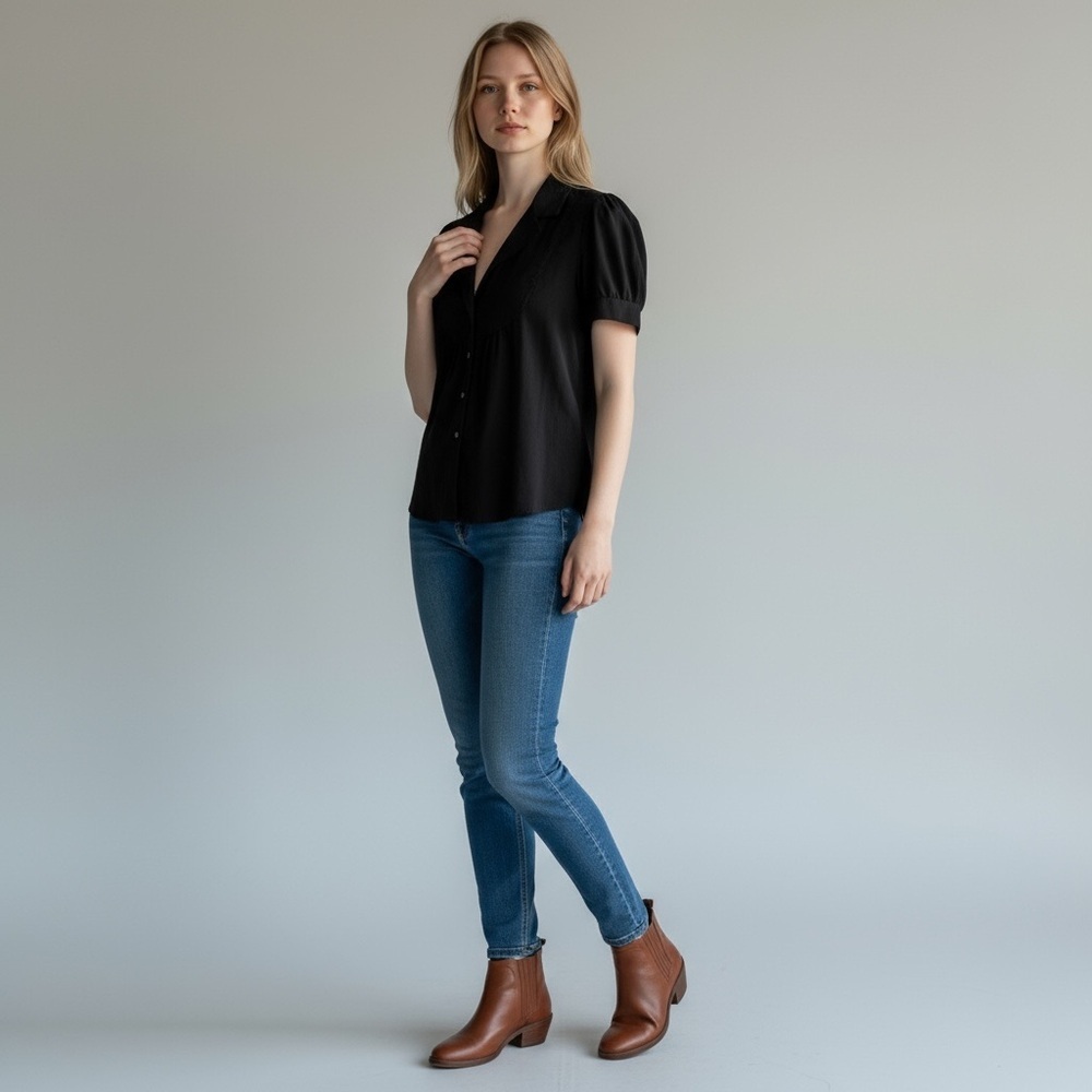 Vintage Theory Black Button-Up Blouse